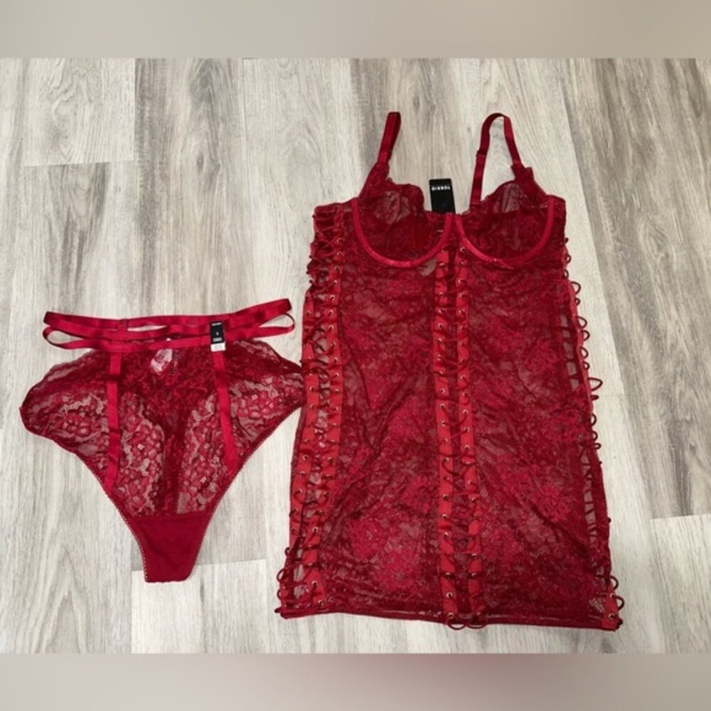 SOLD NWT -Laced Up Lace Chemise and Underwear - Picture 2 of 8